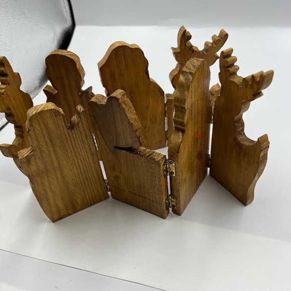 Vintage Handmade Wooden Folding Christmas Santa Mrs. Claus Reindeer Elf Decor - Picture 4 of 9